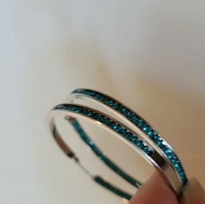Blue rhinestone and silver hoops